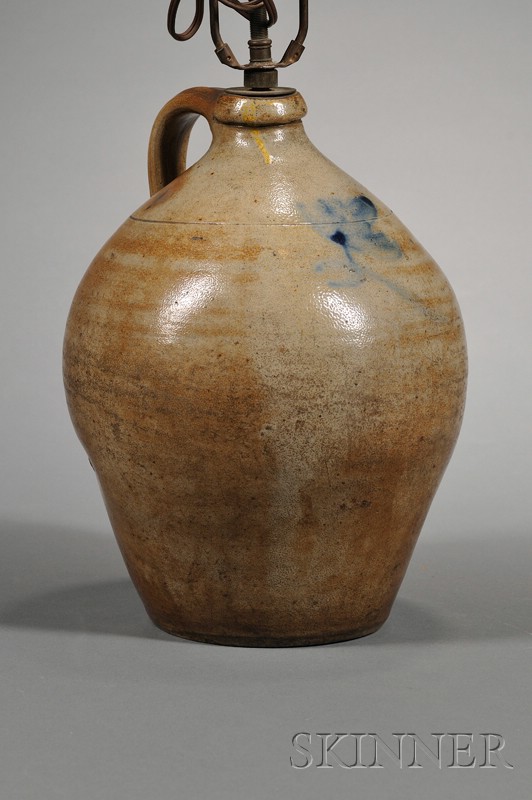 Appraisal: Stoneware Jug with Cobalt Blue Decoration America early th century