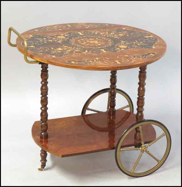 Appraisal: INLAID BAR CART Height '' Diameter '' Condition No Specific