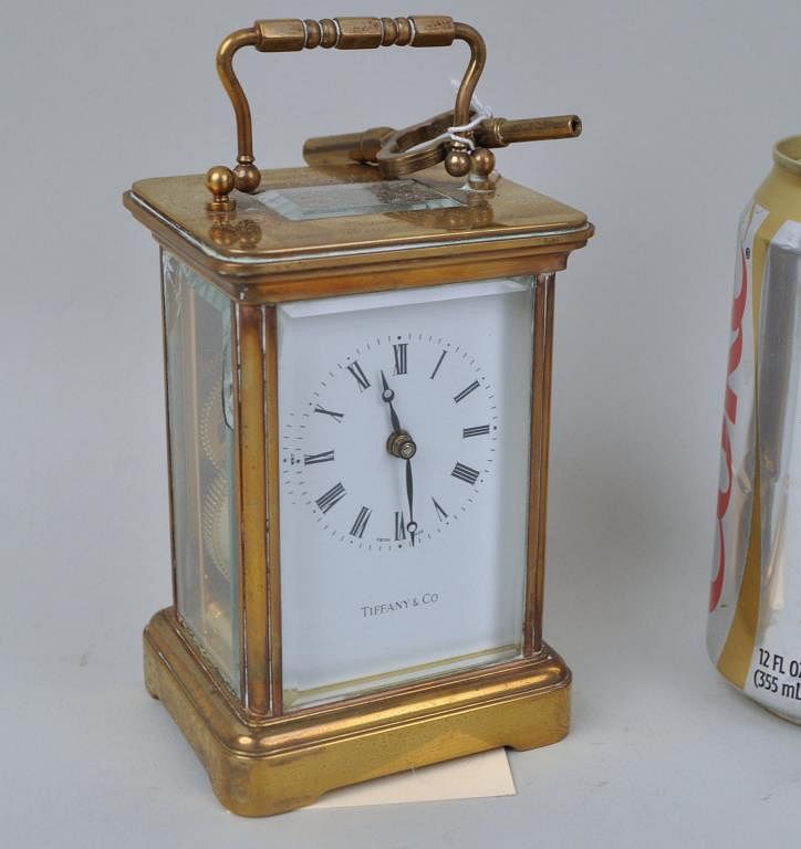 Appraisal: Petite Tiffany Co Brass Carriage Clock with inscription Matthew Norman