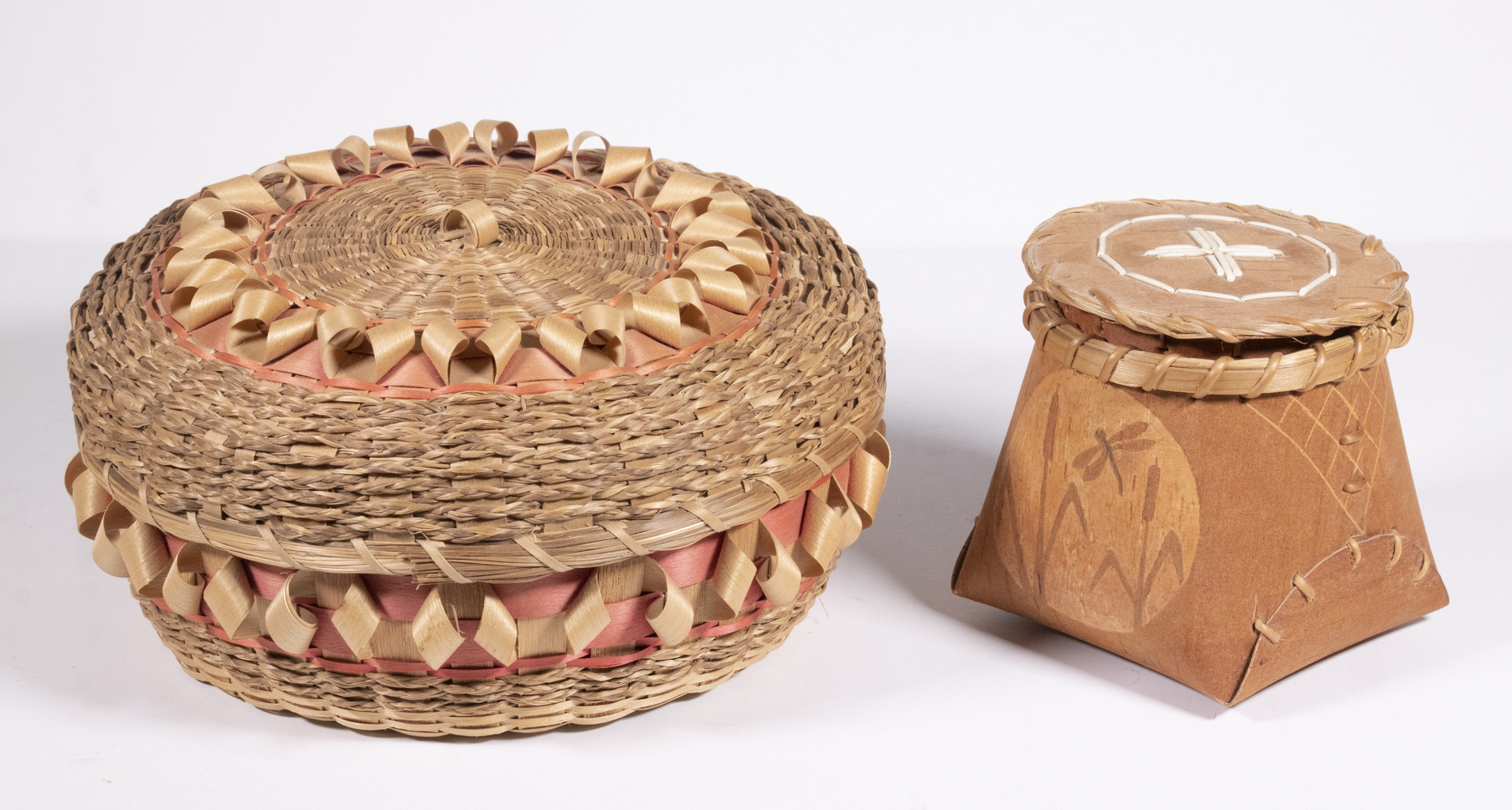 Appraisal: WABANAKI ARTISAN CRAFTED BASKETS Including Micmac black ash splint and