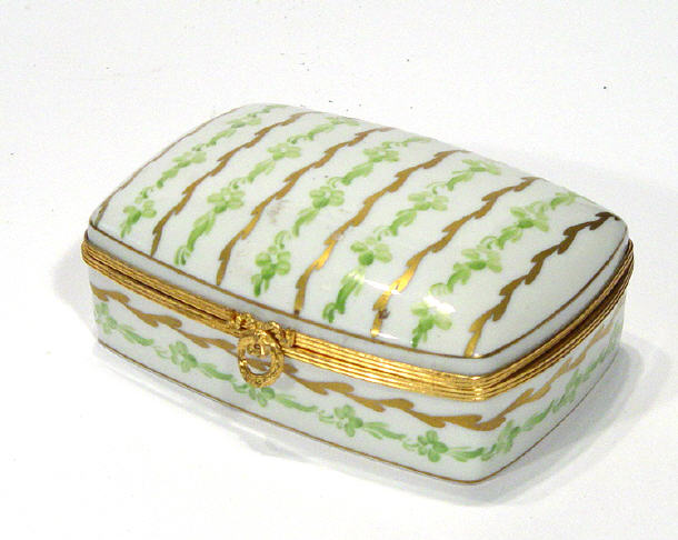 Appraisal: Rectangular Limoges porcelain box and cover with brass hinged lid