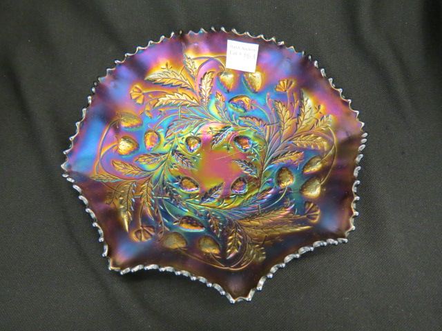 Appraisal: Carnival Glass Bowl with Strawberry Decor amethyst diameter excellent