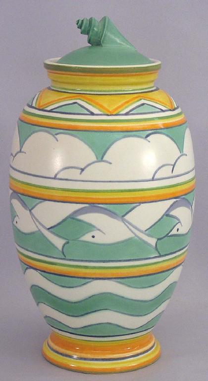 Appraisal: Modern Poole Studio ovoid vase and cover decorated with bands