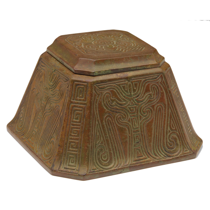 Appraisal: Tiffany Studios inkwell bronze in the Chinese pattern original patina