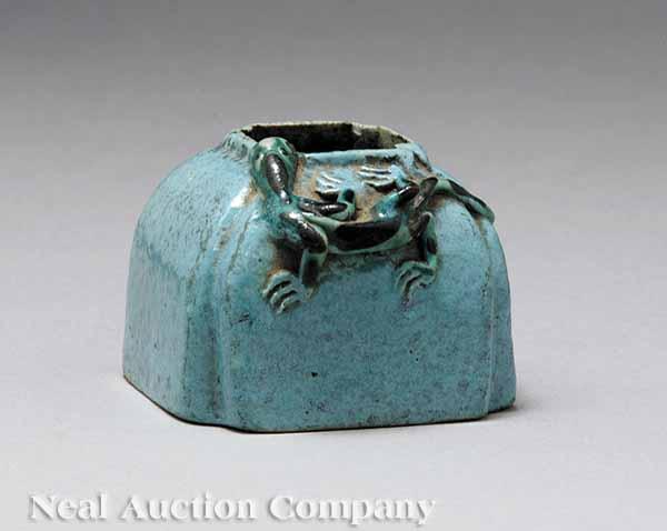 Appraisal: An Antique Chinese Junyao Turquoise Glazed Brushwasher the tapering square