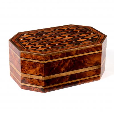 Appraisal: A finely inlaid box of canted rectangular shape fitted two