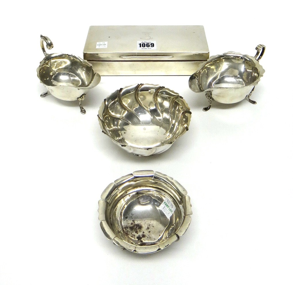 Appraisal: Silver and silver mounted wares comprising a rectangular table cigarette