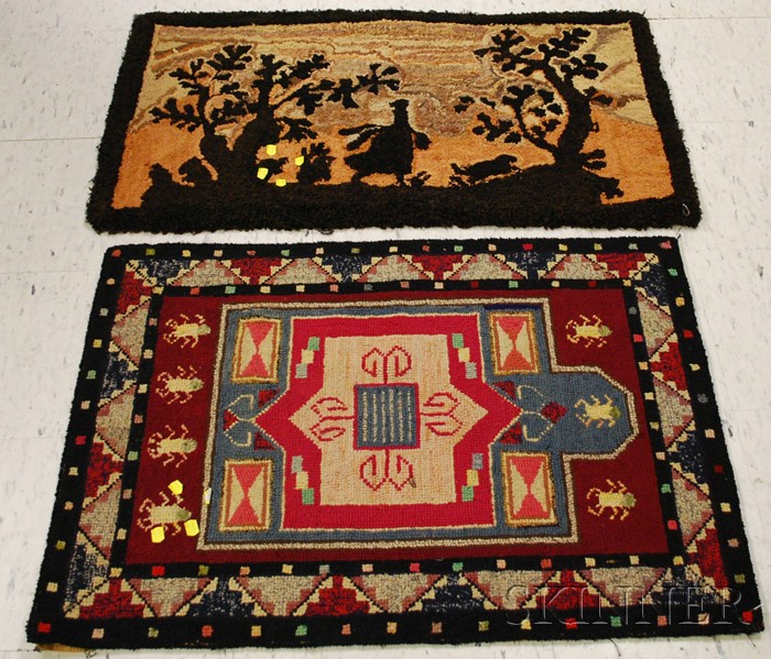 Appraisal: Two Hooked Rugs depicting silhouetted figures and landscape pattern and