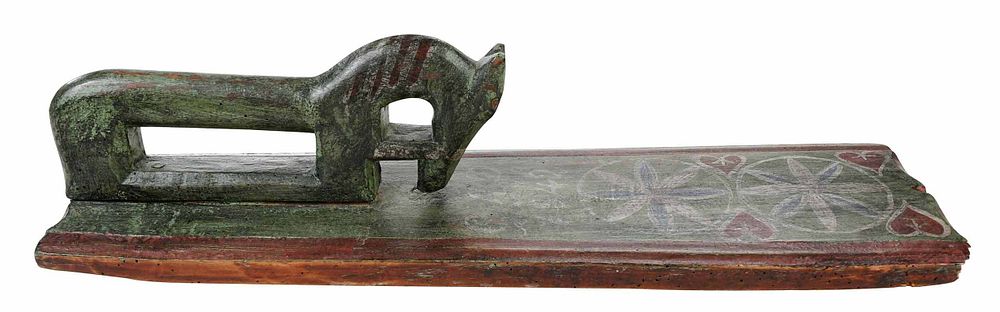 Appraisal: th Century Carved and Polychromed Mangle Board Continental rectangular plank