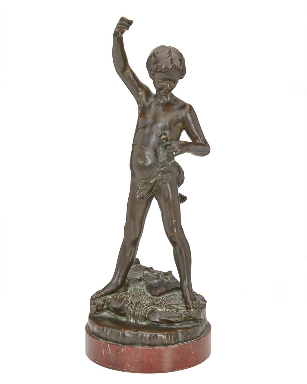 Appraisal: Antoine Bofill b Spanish Boy fishing Patinated bronze on marble