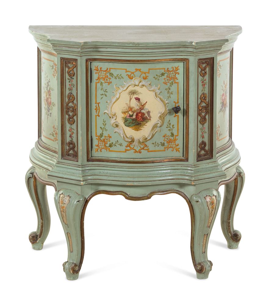 Appraisal: A Venetian Style Painted and Marble-Top Side Cabinet A Venetian