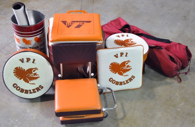 Appraisal: Group Of Virginia Tech ItemsIncluding four stadium seats trashcan hamper