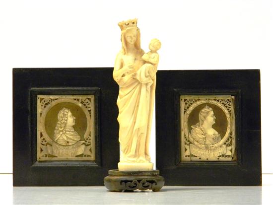 Appraisal: Three pieces of ivory two matching carved ivory profiles of