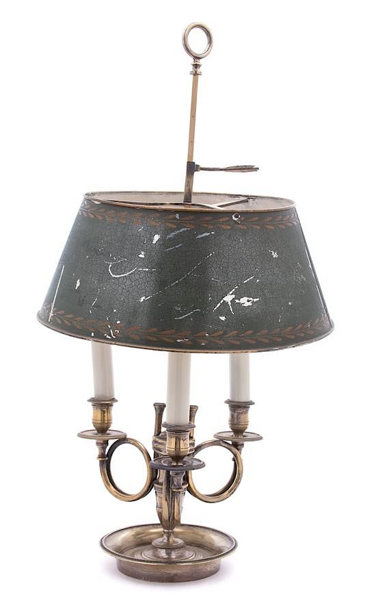 Appraisal: Louis XVI Style Tole and Brass Bouillotte Lamp Louis XVI