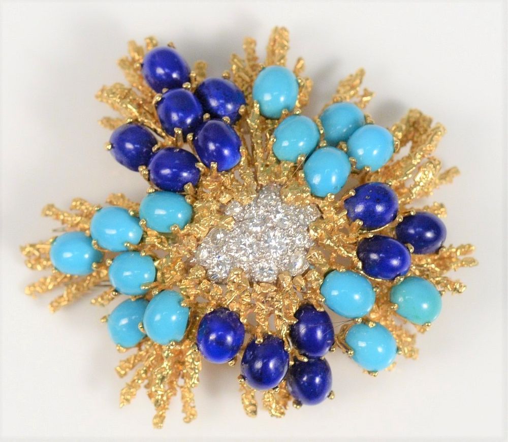 Appraisal: Tiffany Company Karat Gold Brooch set with turquoise and lapis