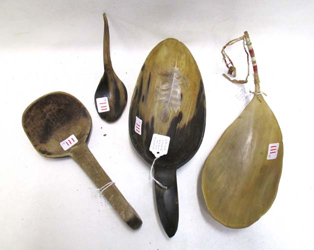 Appraisal: FOUR NATIVE AMERICAN PLAINS SPOONS three are made from horn