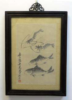 Appraisal: Chinese Painting With Frame Chinese Painting With Frame With shrimp