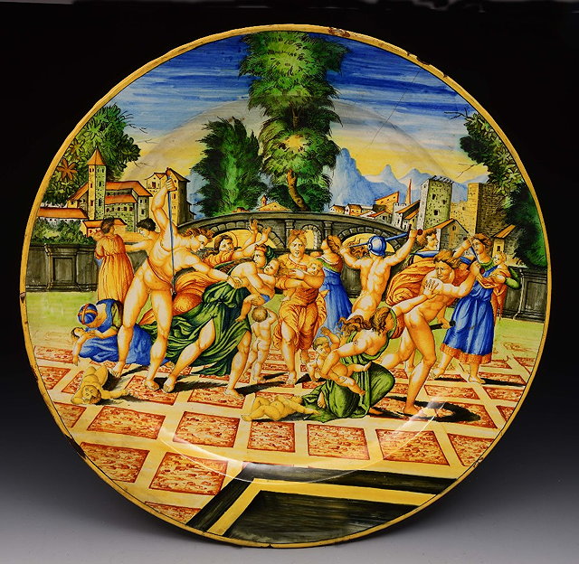 Appraisal: AN ITALIAN MAIOLICA POLYCHROME POTTERY DISH by Vincenzo Molaroni Pesaro