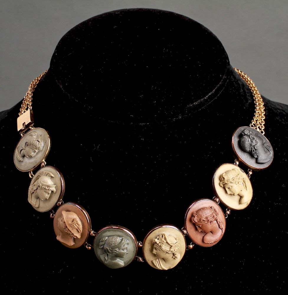 Appraisal: K Gold Carved Lava Cameos Greek Busts Necklace K yellow