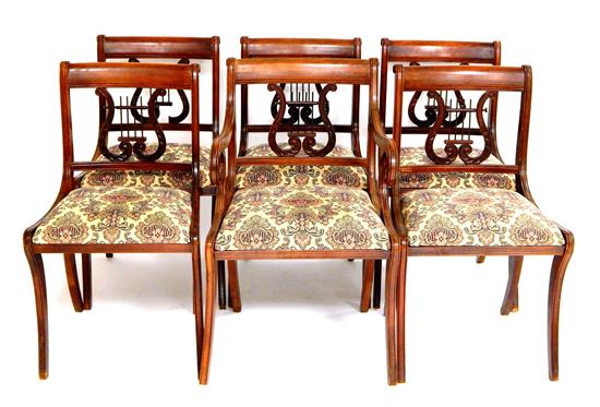 Appraisal: Set of six Federal style lyre back dining chairs one