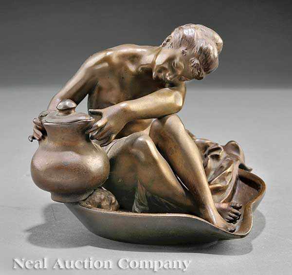 Appraisal: A Continental Bronze Figural Inkwell th c signed H Gauquie