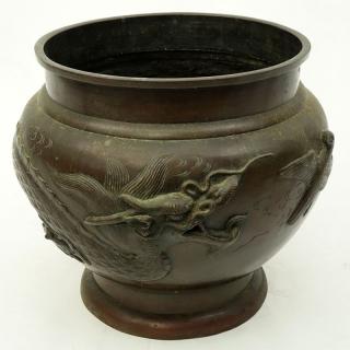 Appraisal: Antique Japanese Bronze Dragon and Bird Jardini re Unsigned Rubbing