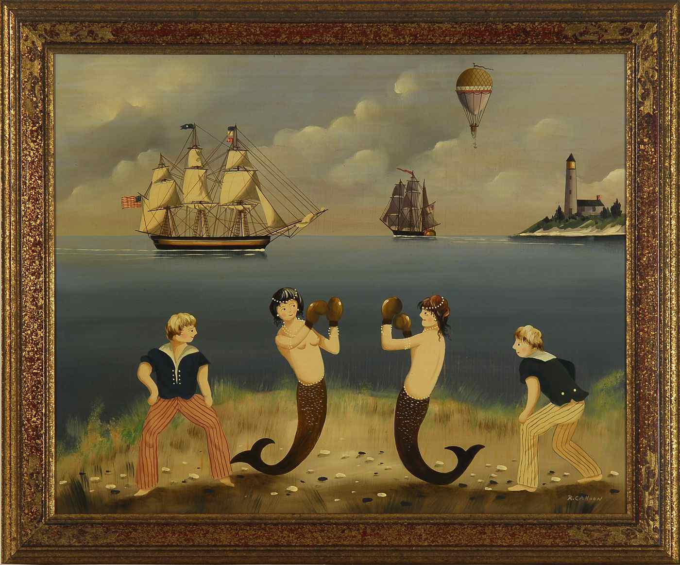 Appraisal: RALPH EUGENE CAHOON JR American - Seaside sparring Depicting a