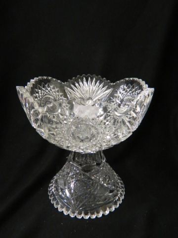 Appraisal: Cut Glass Punchbowl on Stand hobstar diamond fan design