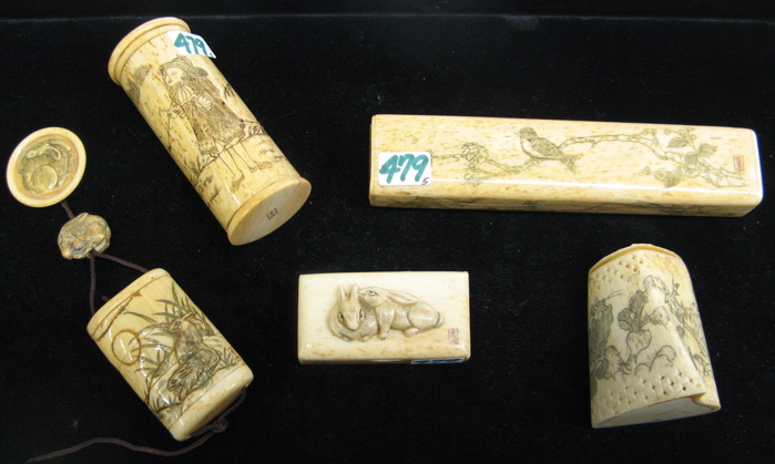 Appraisal: COLLECTION OF CHINESE IVORIES scrimshawed a snuff box with pierced