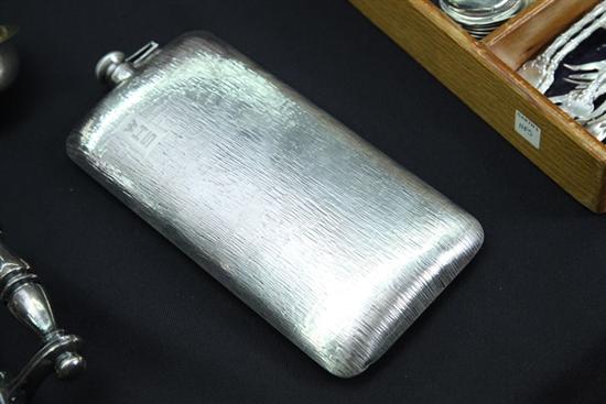 Appraisal: STERLING SILVER FLASK Large flask with textured surface monogrammed ''WHS''