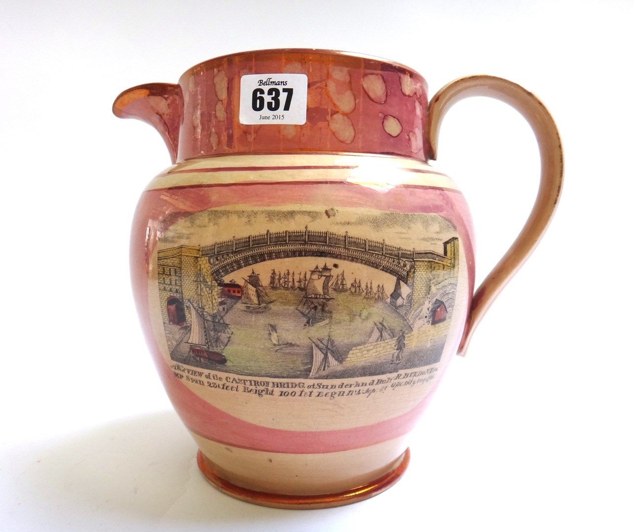 Appraisal: A Sunderland pink lustre jug th century printed on one