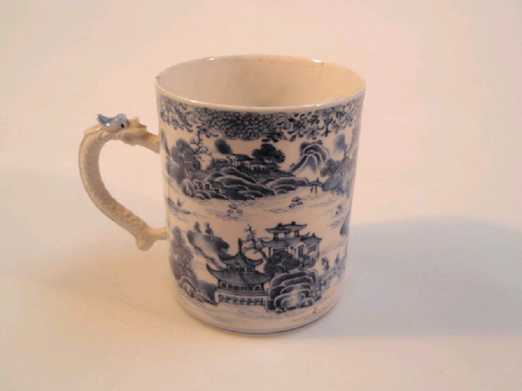 Appraisal: A Chinese export blue and white mug painted with pagoda