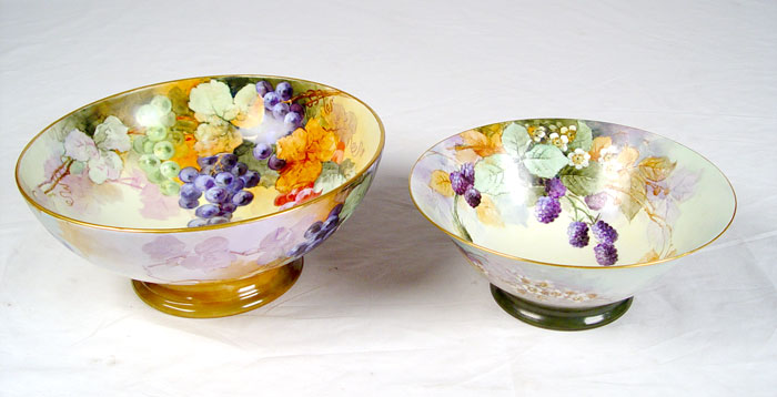 Appraisal: WELL EXECUTED HAND PAINTED FRENCH LIMOGES PUNCH AND BERRY BOWLS