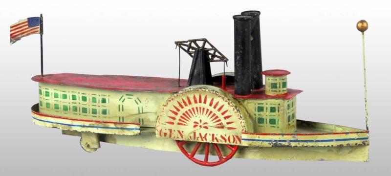 Appraisal: Tin George Brown General Jackson Boat Toy Description American Clockwork