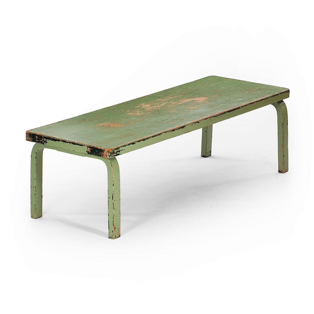 Appraisal: Alvar Aalto An early Alvar Aalto bench in pastelle green