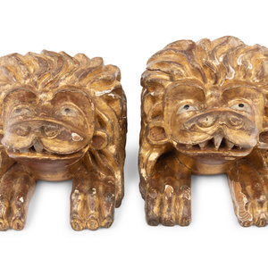 Appraisal: A Pair of Continental Carved Giltwood Lion Wall Brackets th