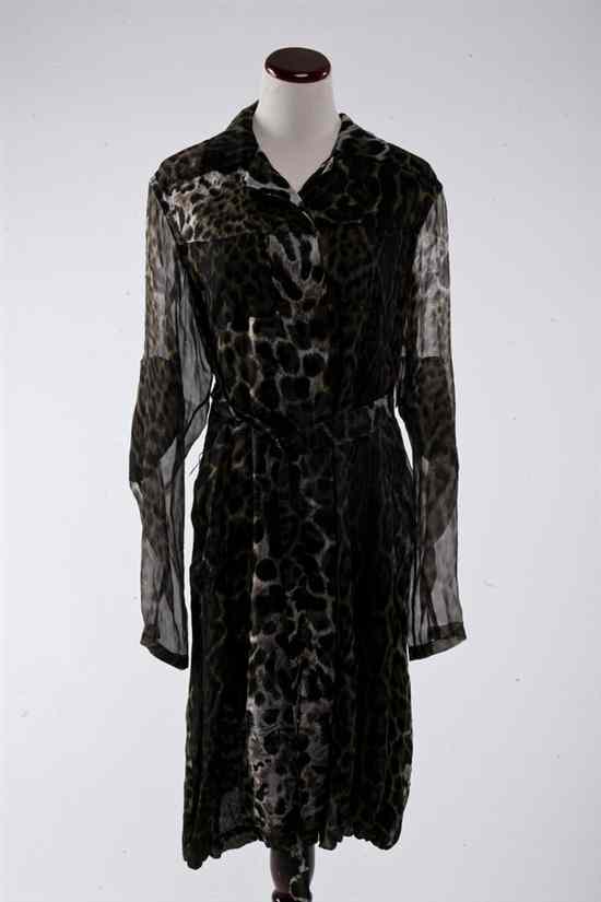 Appraisal: YVES SAINT LAURENT LEOPARD PRINT SILK SHIRT DRESS Sheer with