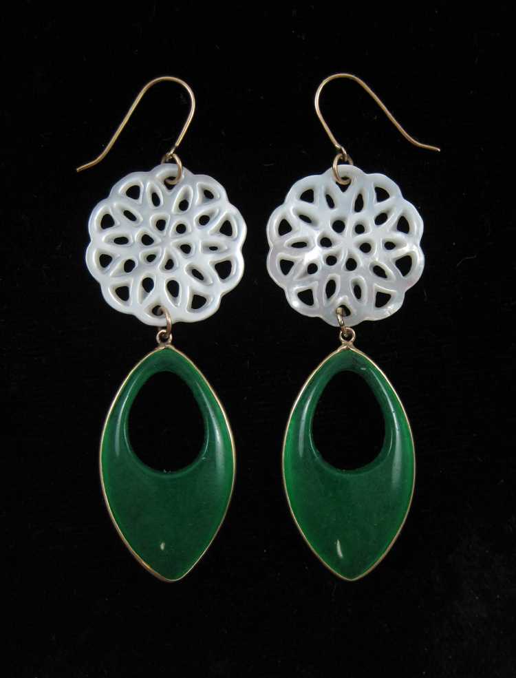 Appraisal: PAIR OF GREEN JADE DANGLE EARRINGS each measuring approximately -