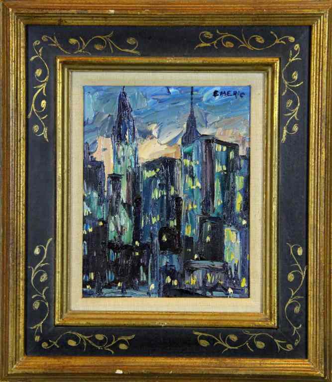 Appraisal: Emeric Vagh Weinmann Oil Painting On CanvasAbstract depiction of buildings