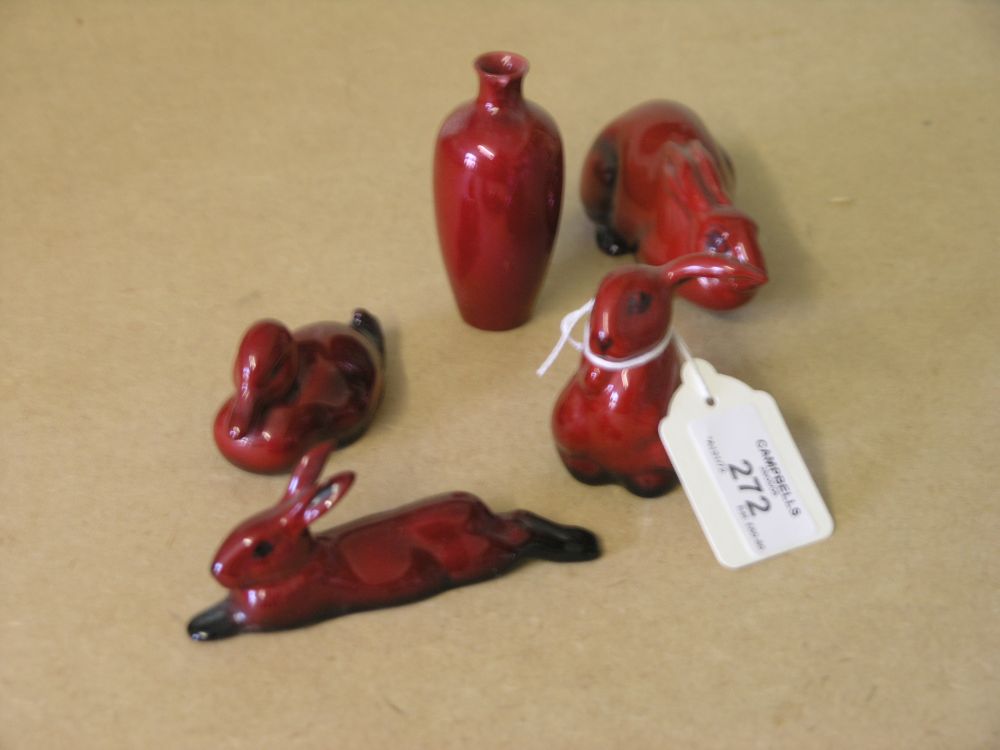 Appraisal: Four Royal Doulton flambe animal models three rabbits and a