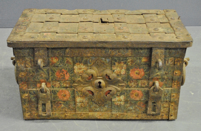 Appraisal: - German wrought iron strong box probably th c with