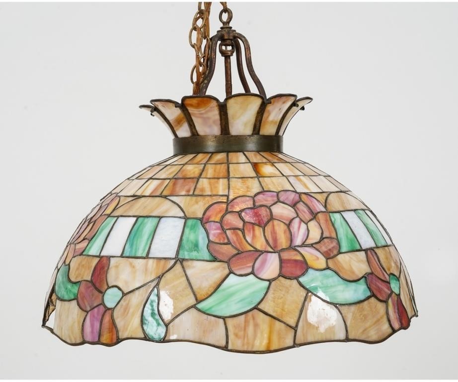 Appraisal: Large leaded slag glass hanging shade circa h x dia