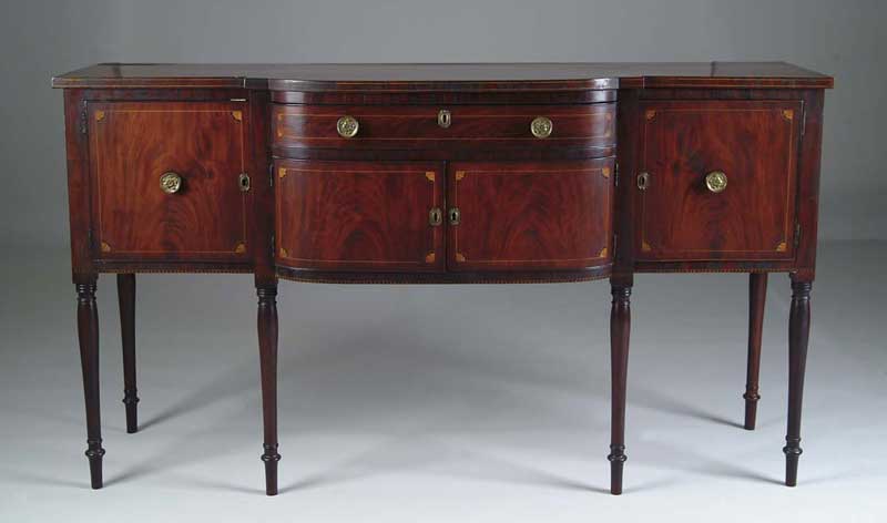 Appraisal: OUTSTANDING INLAID SHERATON MAHOGANY SIDEBOARD Bowed center section having one