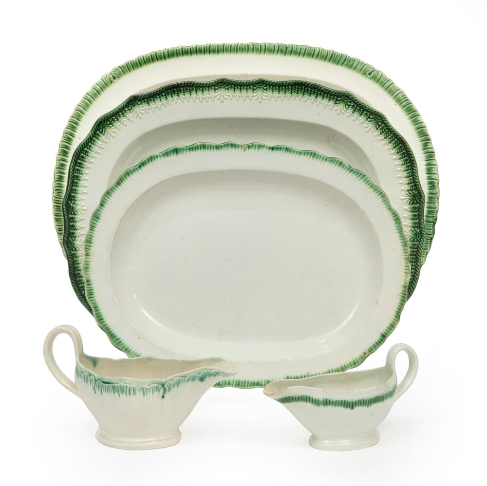 Appraisal: Group of Antique Staffordshire Pearlware Green Shell-Edge Serving Pieces th