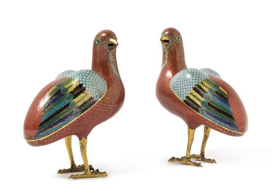 Appraisal: Sale Lot A Pair of Chinese Cloisonne Bird-Form Censers th