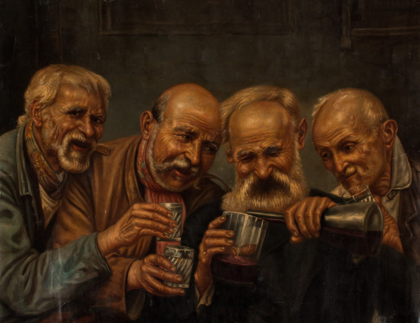 Appraisal: Italian School th c Four Men Drinking oil Attributed to