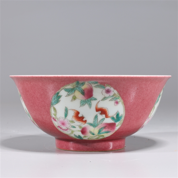 Appraisal: Chinese famille rose enameled porcelain bowl with bats and peaches