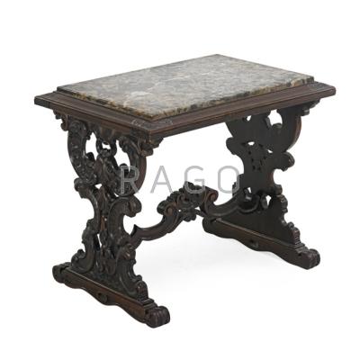 Appraisal: MARBLE TOP TABLE Elaborately carved base early th c Larger