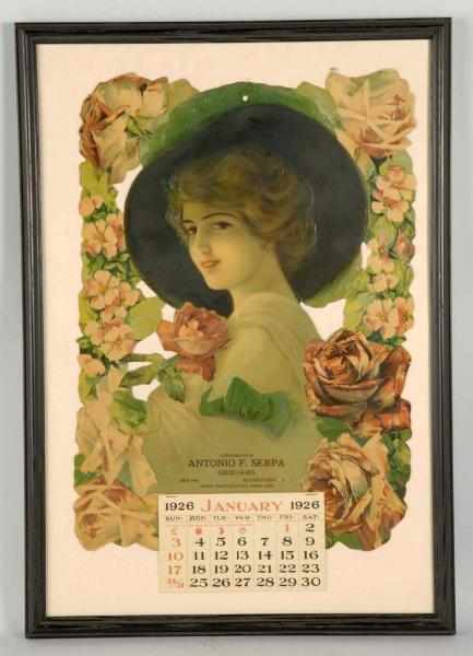 Appraisal: Framed Antonia F Serpa Groceries Calendar Description Full pad Nice