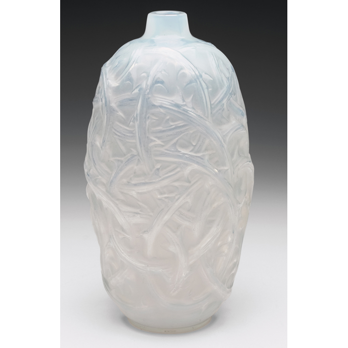 Appraisal: R Lalique vase swollen shape infrosted glass with raised thorny